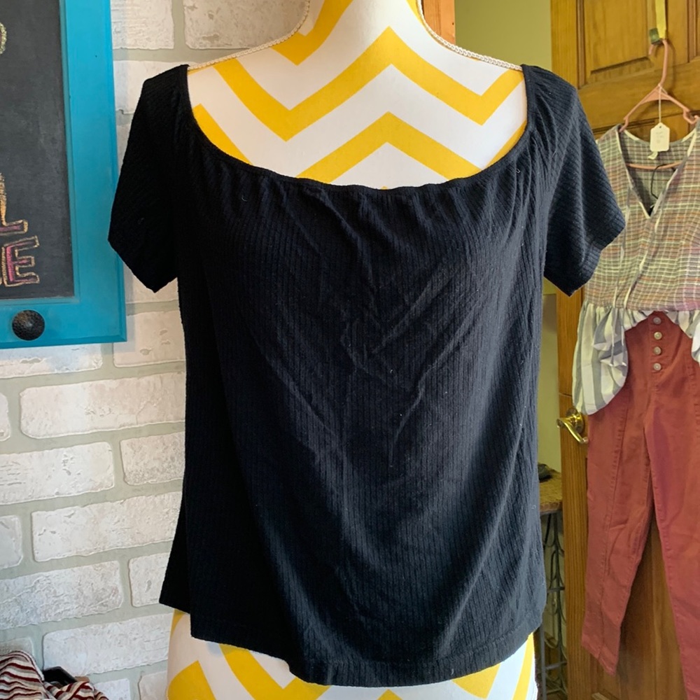 Mossimo Black Square Neck Ribbed Short Sleeve Top